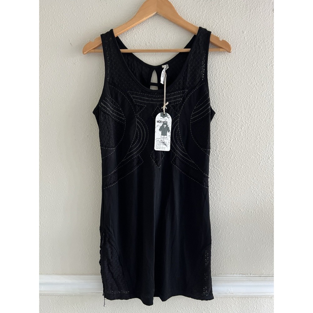 NWT Mur Mur Womens L Black Eyelet Tunic Dress Keyhole Back Side Zip Bodycon Goth